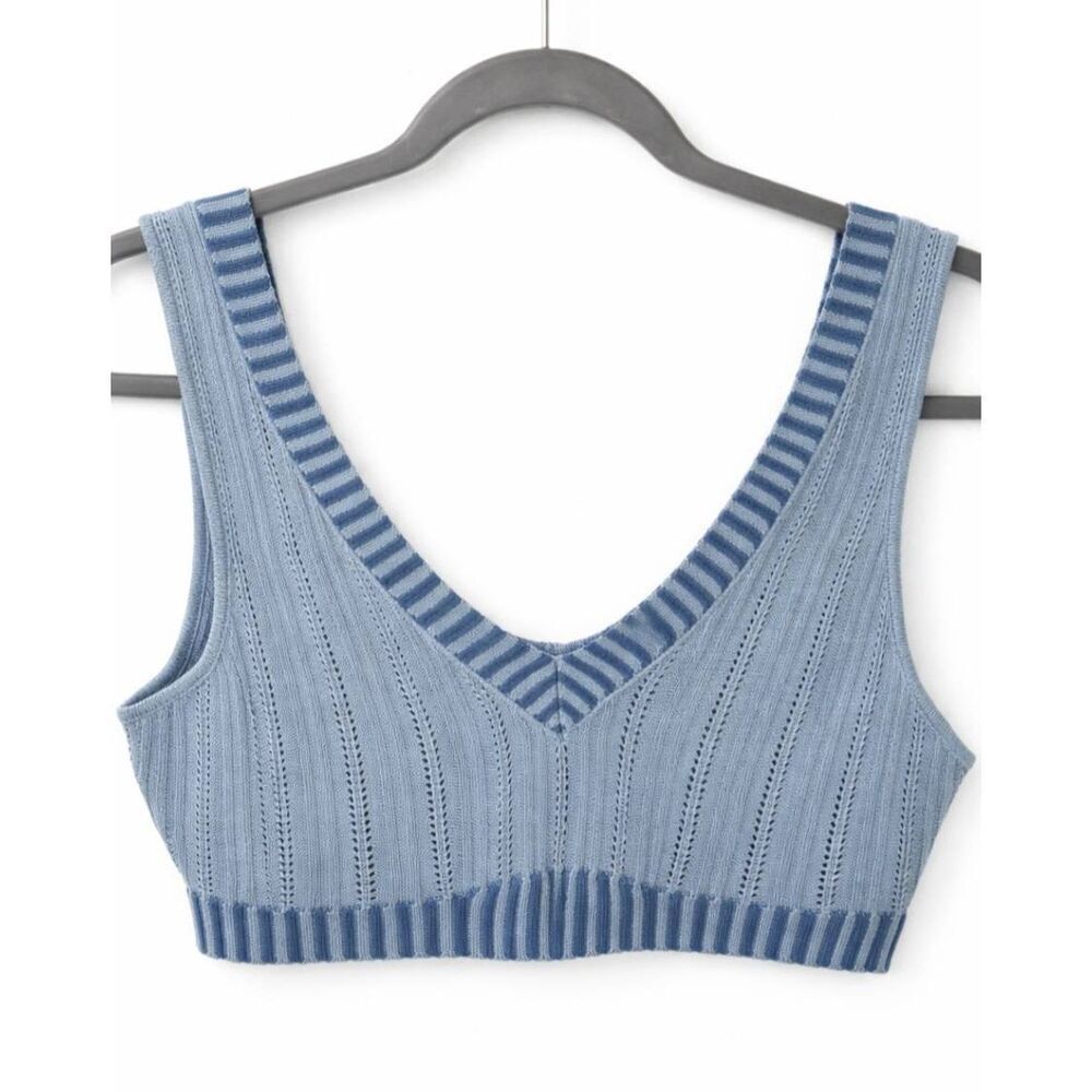 For love and lemon womens xsmall baby blue crop top shirt knit stretch
